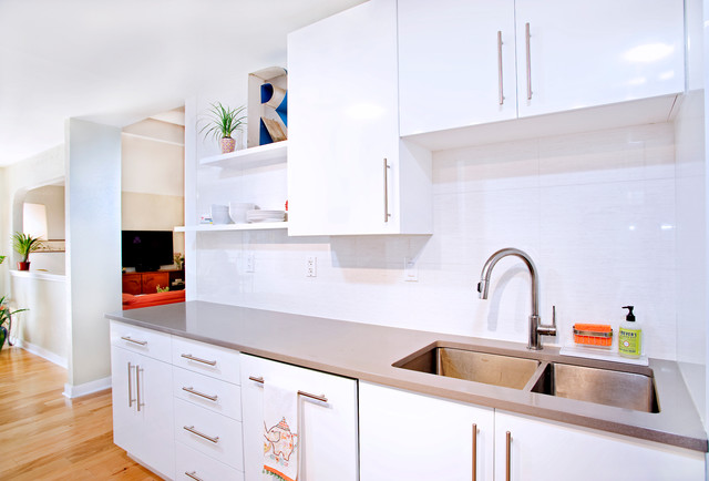 contemporary white high gloss foil kitchen cabinets - contemporary
