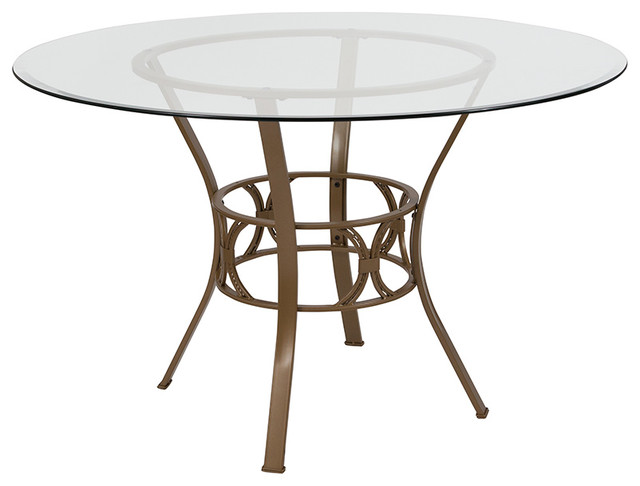 Carlisle 48'' Round Glass Dining Table with Matte Gold Metal Frame