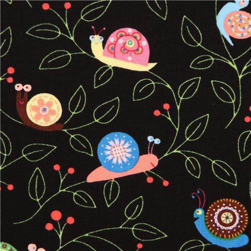 black snail animal fabric by Timeless Treasures USA