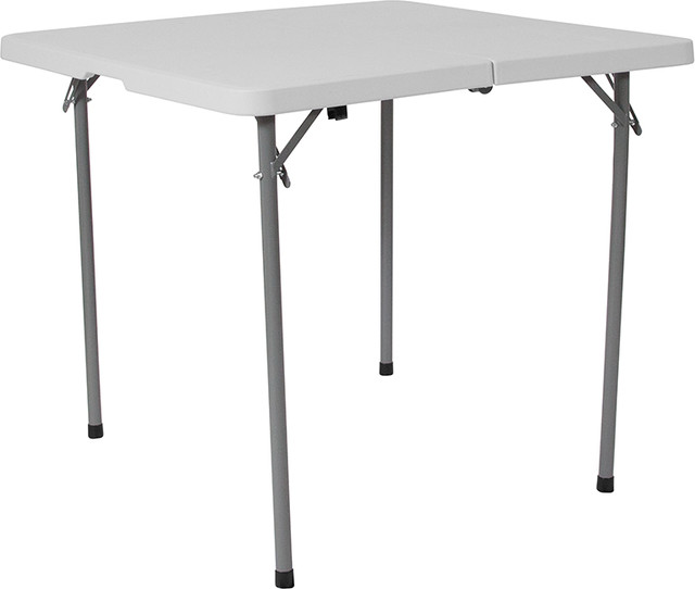 34" Square Bi-Fold Granite White Plastic Folding Table With Carrying Handle