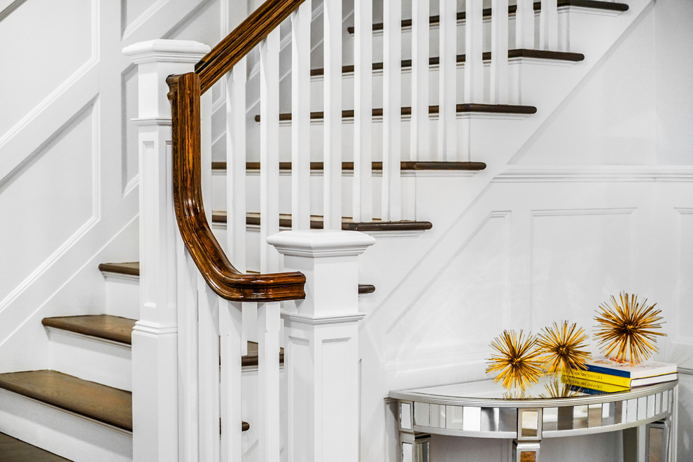 Expansive transitional staircase in New York.