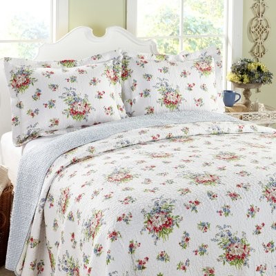 Laura Ashley Roseland Floral 3-Piece Cotton Reversible Quilt Set