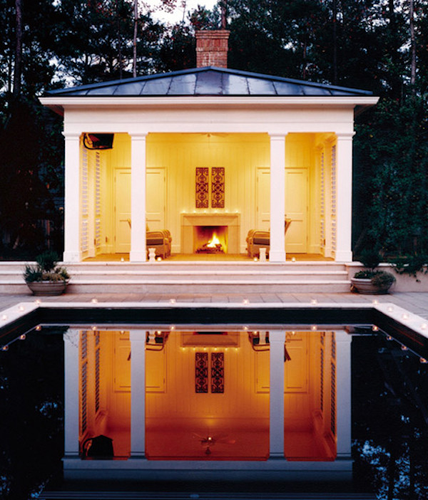 Inspiration for a backyard custom-shaped pool house remodel in Cincinnati