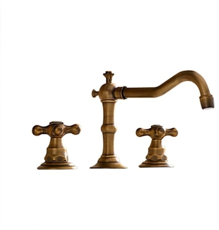 Antique Brass Widespread 8 Sink Brass Bathroom Basin Faucet