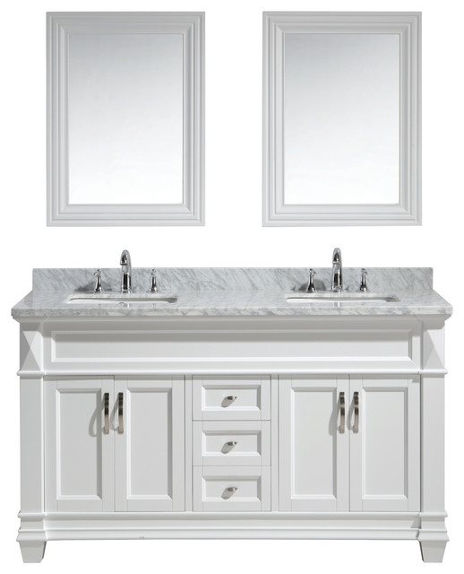 Hudson 61 Double Sink Vanity Set White With Carrara Marble Hudson 61 Double Sink Vanity Set White With Carrara Marble Countertop Traditional Bathroom Vanities And Consoles By First Look Bath