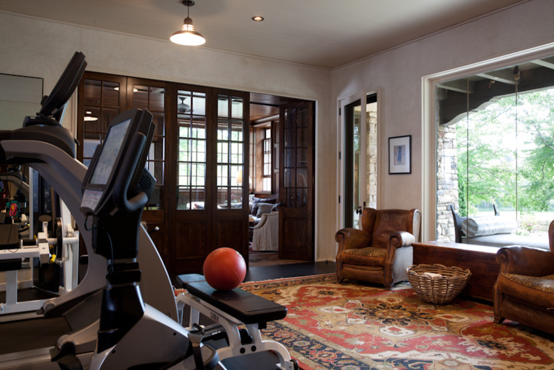 Design ideas for a traditional home gym in Charlotte.