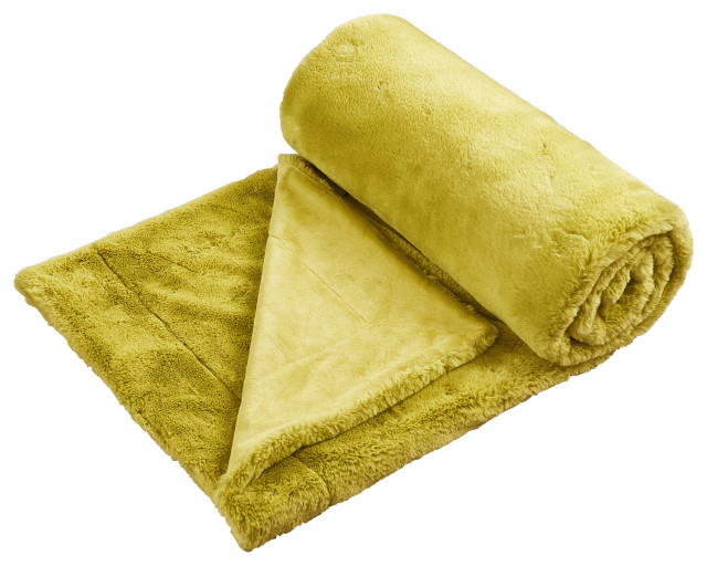 Fox Faux Fur Throw Blanket, Lemon Curry, 60''x80''