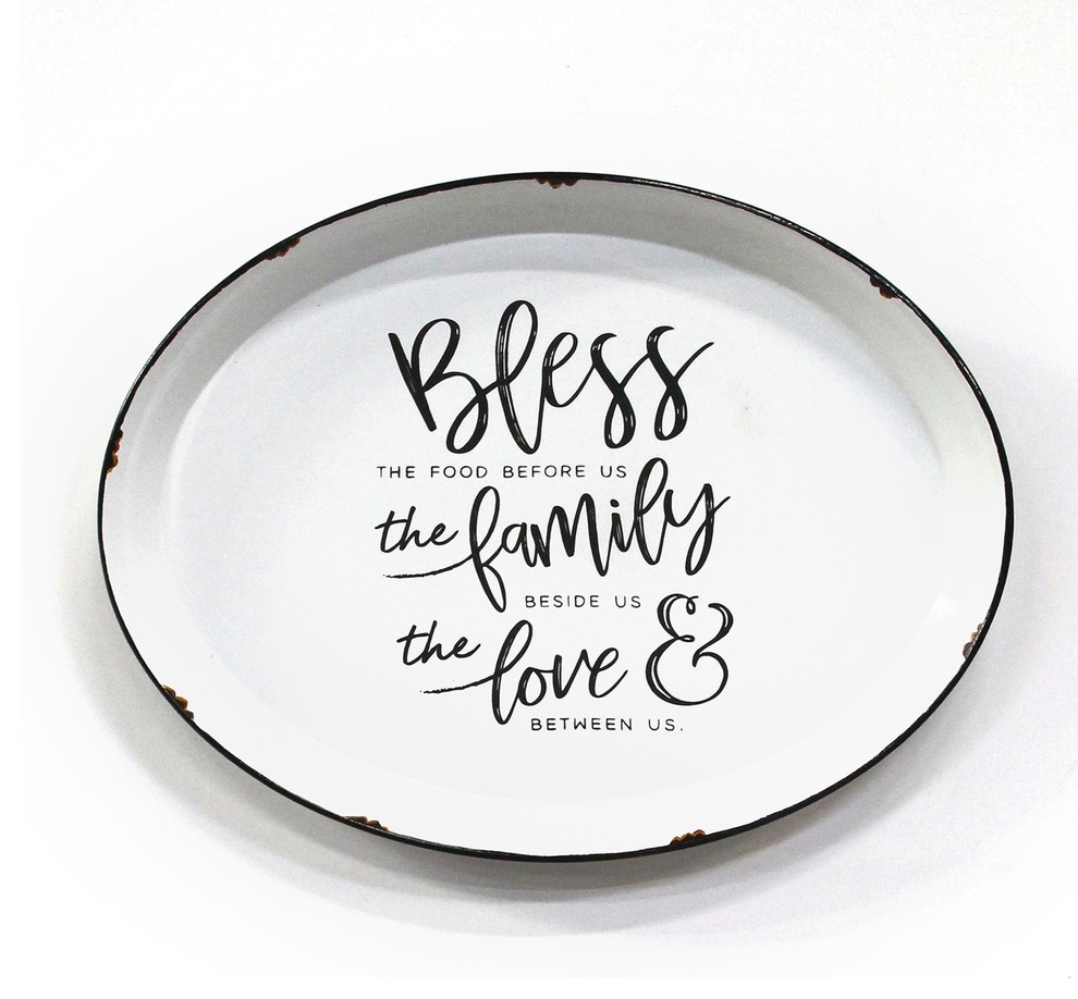 Stratton Home Decor Bless, Family and Love Plate Wall Decor Farmhouse Metal Wall Art by