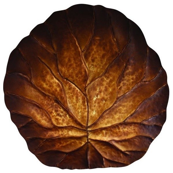 Large 36" Bronze Leaf Wall Sculpture, Metal Art Round Contemporary
