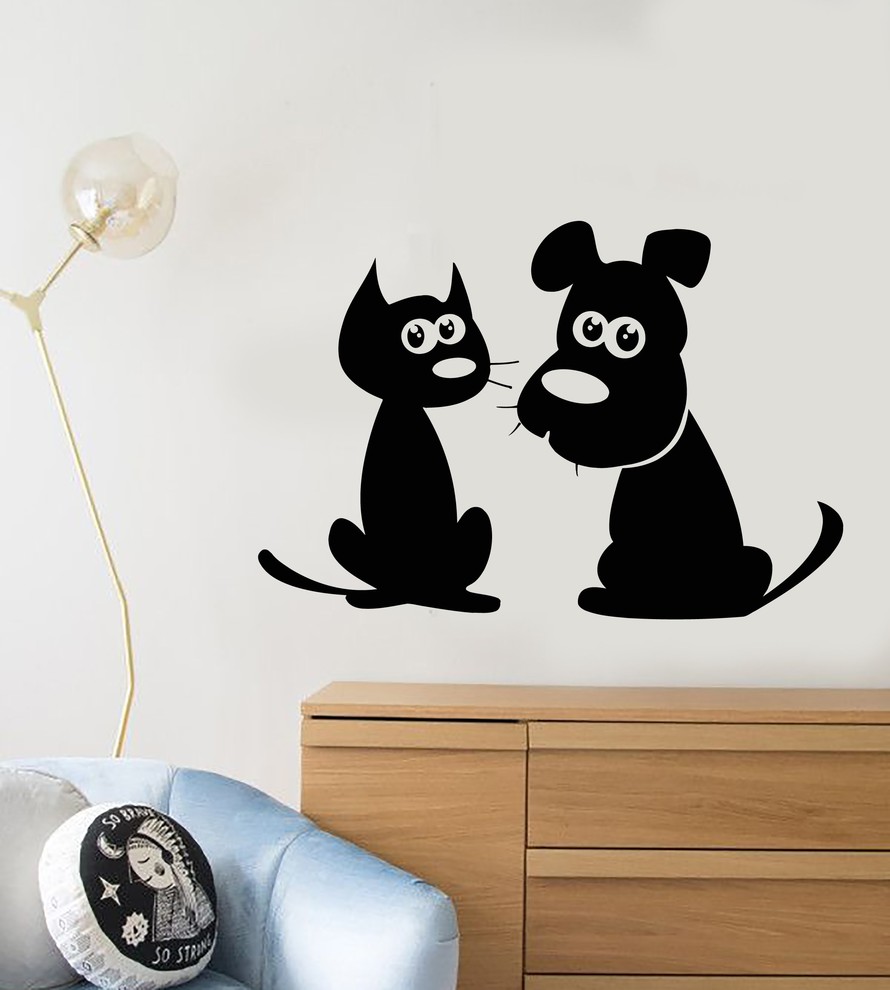 Vinyl Wall Decal Cartoon Cat Dog Puppy Pet Shop Friends Stickers (1709ig), Gr...