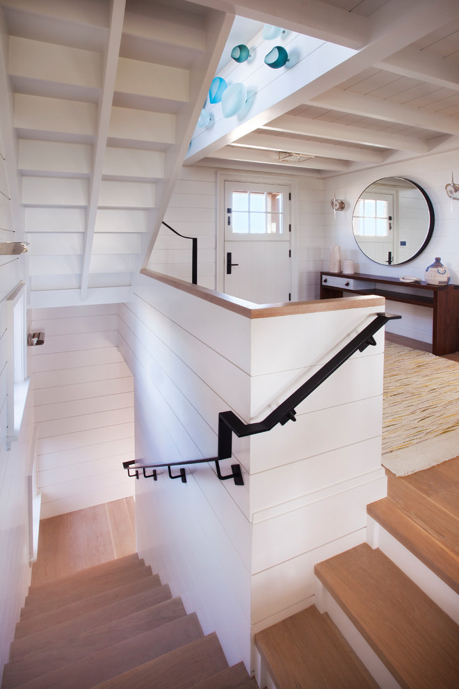 Modern Beach House - Beach style staircase photo in Boston