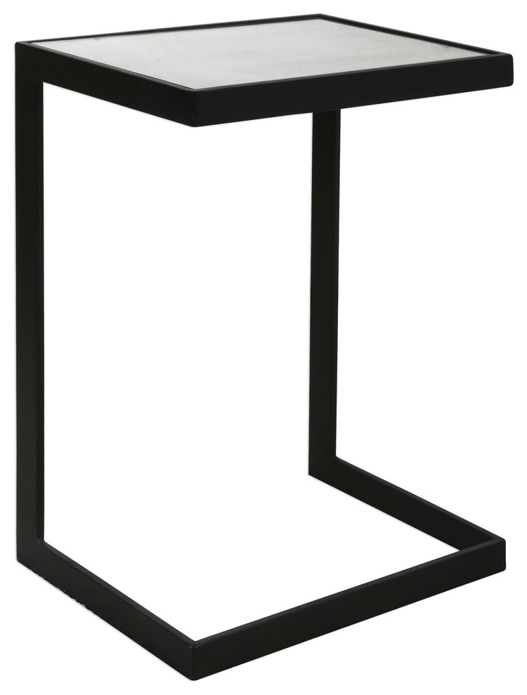 Minimalist Cantilever Black Iron Accent Table, Sofa Arm Chair C Shape