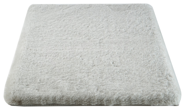 Faux Fur Bath Mat Nonslip Small Rug for Bathroom, Hallway, or Kitchen, Silver