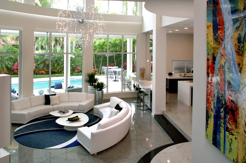 Design ideas for a modern formal open concept living room in Miami.