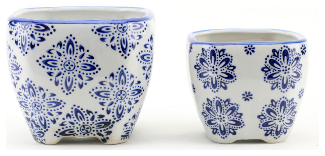 Porcelain blue and white square Planter
