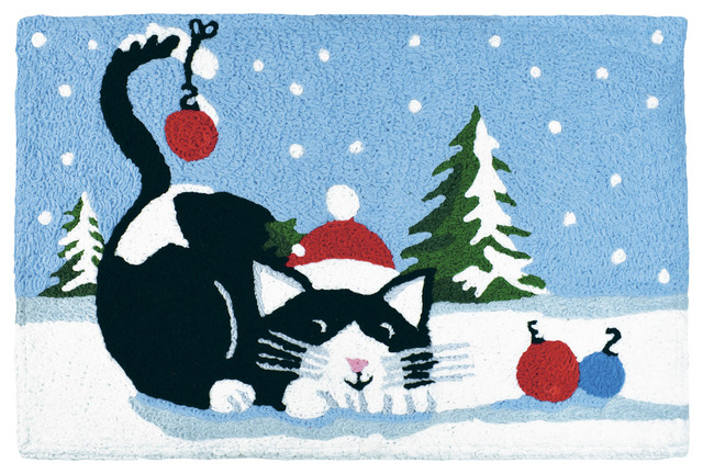 Kitty With Ornaments Holiday Decor Indoor Outdoor Accent Doormat