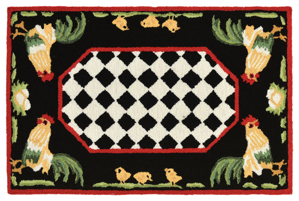 Liora Manne Frontporch Rooster Indoor/Outdoor Rug, Black, 42"x66
