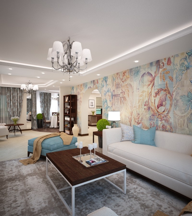 Дизайн интерьера гостиной в коттедже