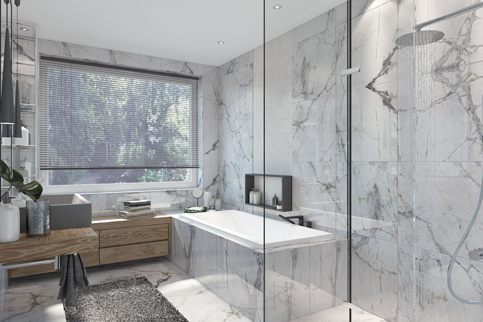 Ванная комната с панорамным окном в частном доме