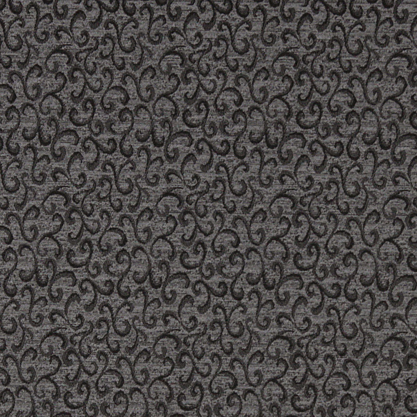 Black And Grey Abstract Scrolls Contract Grade Upholstery Fabric By The Yard