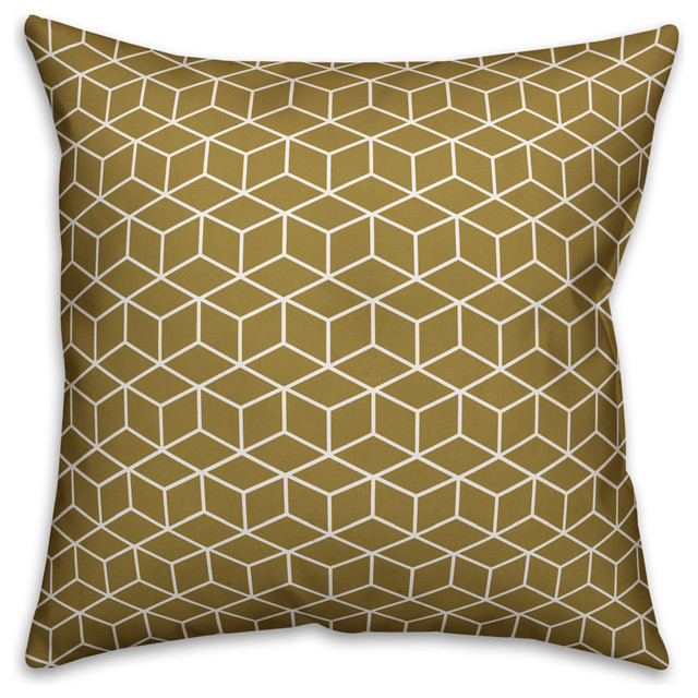 Gold Cubic Pattern Outdoor Throw Pillow Contemporary Gold Cubic Pattern 16 X16 Outdoor Throw Pillow