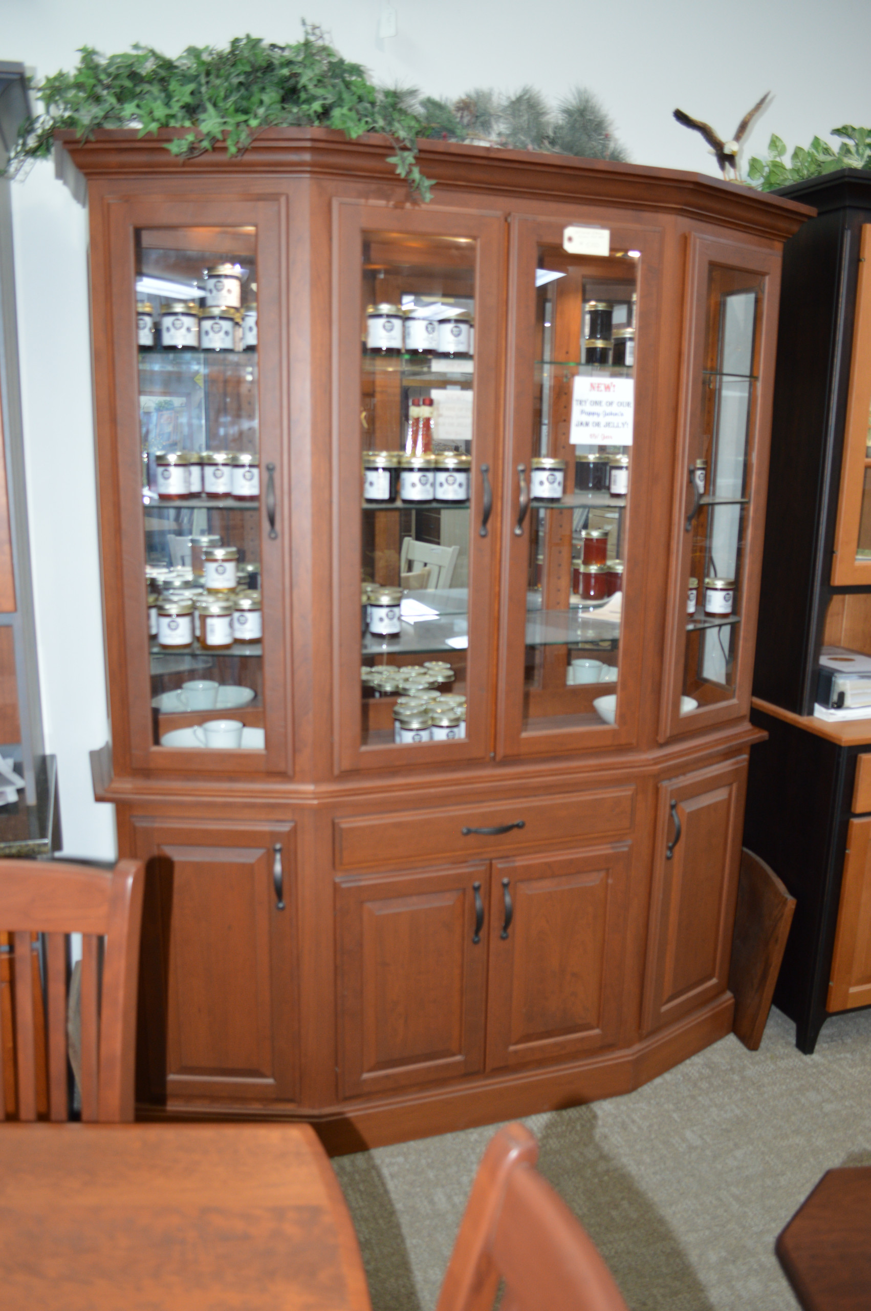 64" hand planed cherry canted front hutch