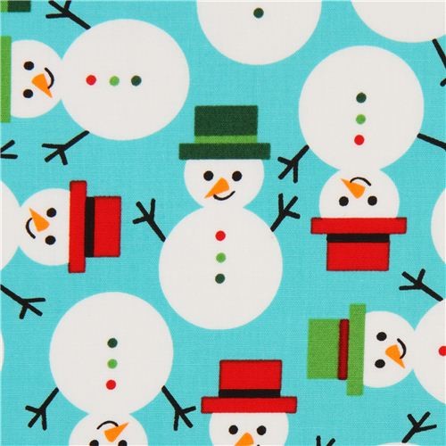 turquoise Christmas snowman fabric by Robert Kaufman