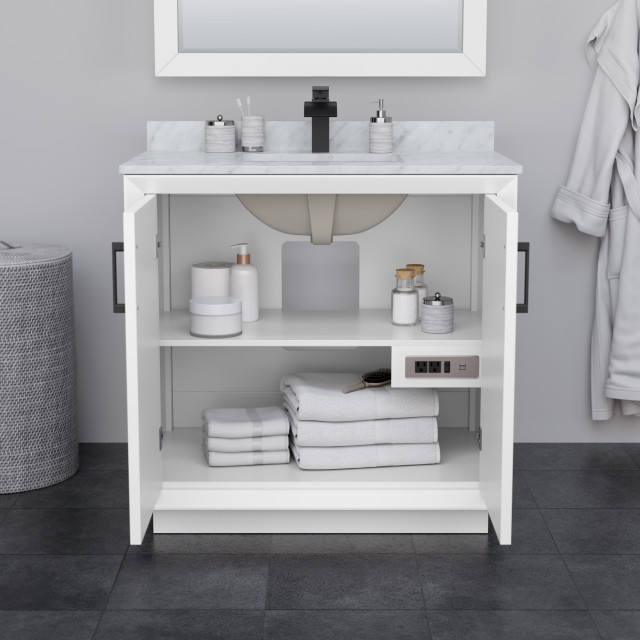 Strada 36" Single Vanity, White, No Countertop, Brushed Nickel Trim - Transitional - Bathroom ...