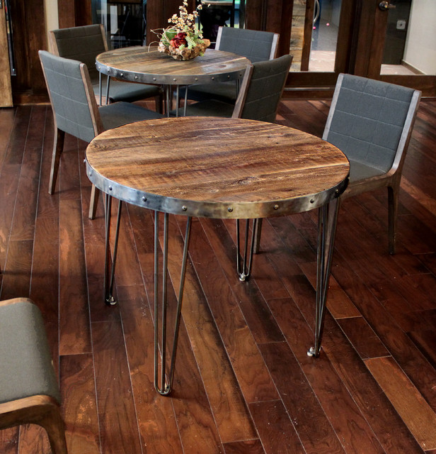 Reclaimed Wood Round Table Industrial, Weathered Wood Round Dining Table