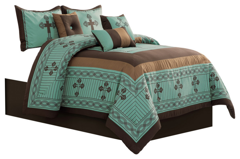 Western Cross Luxury 7Piece Comforter Set, Queen Contemporary