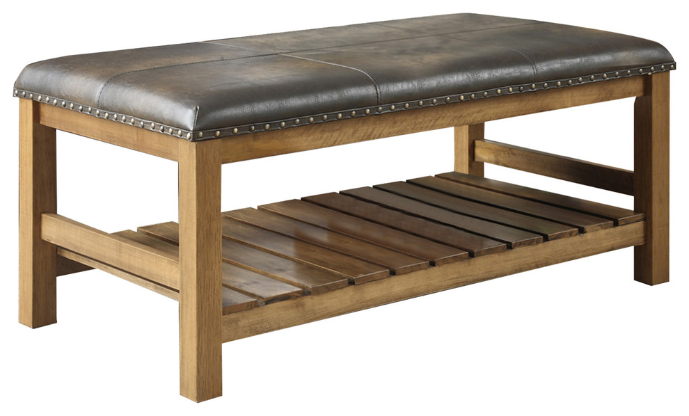 Convenience Concepts Tucson Ottoman Bench in Brown Walnut Wood Finish