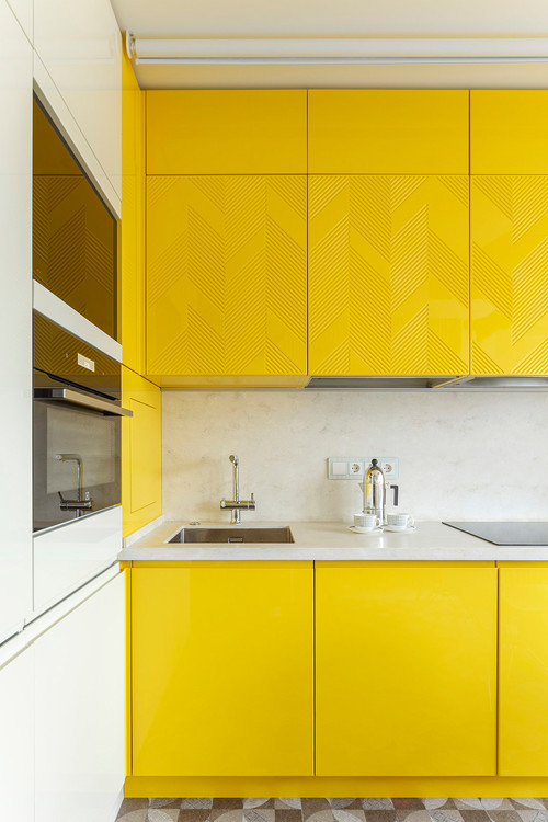 Bright and Playful: White and Yellow Cabinets in Very Small Kitchen Ideas