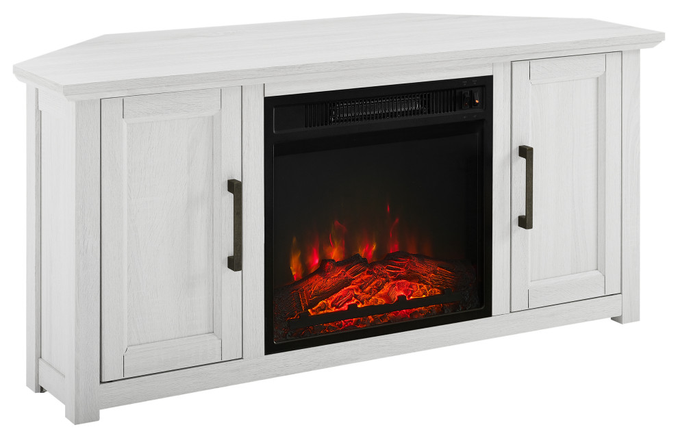 Camden 48" Corner TV Stand With Fireplace Farmhouse Entertainment