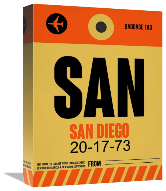 "SAN San Diego Luggage Tag 1" Fine Art Print, 12" x 16" Modern Prints And Posters by