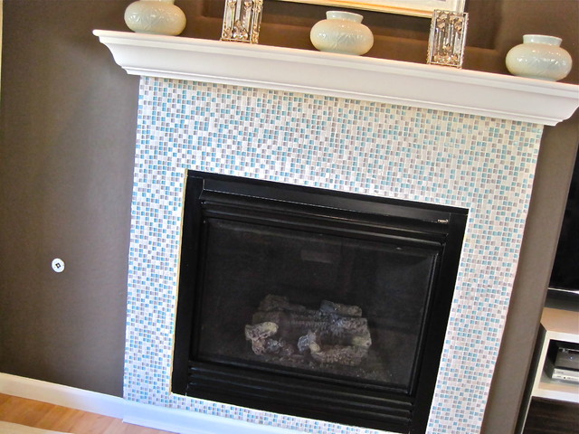 Mosaic Tiled Fireplace - DIY Project - Modern - Living Room - Phoenix - by Rebecca Propes - Fresh Chick Design Studio