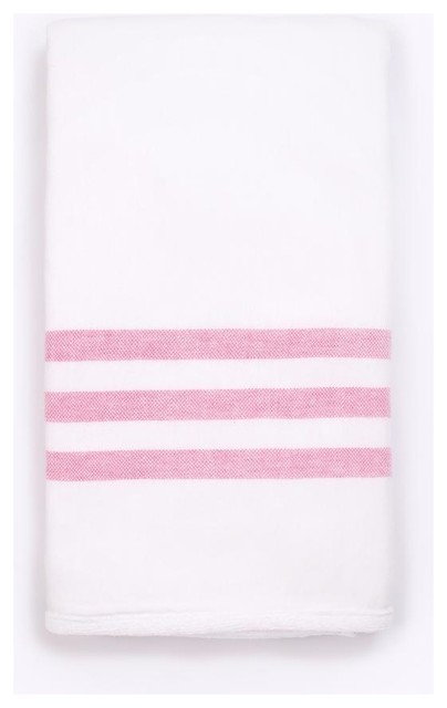 Striped Terry Bath Towel, White With Pink Stripes