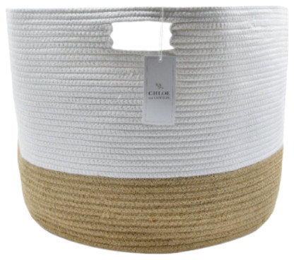 15" White and Natural Jute Woven Rope Basket