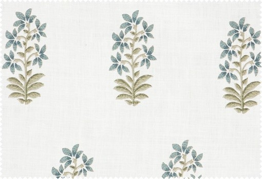 Udaipur Fabric, Indigo on White Linen
