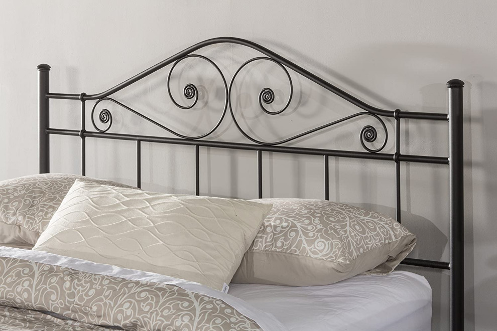 Traditional Metal Headboard, King, Textured Black Traditional