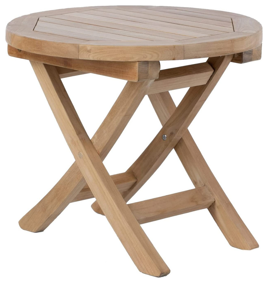 20" Round Outdoor Coffee Table Teak Wood Folding Legs Modern