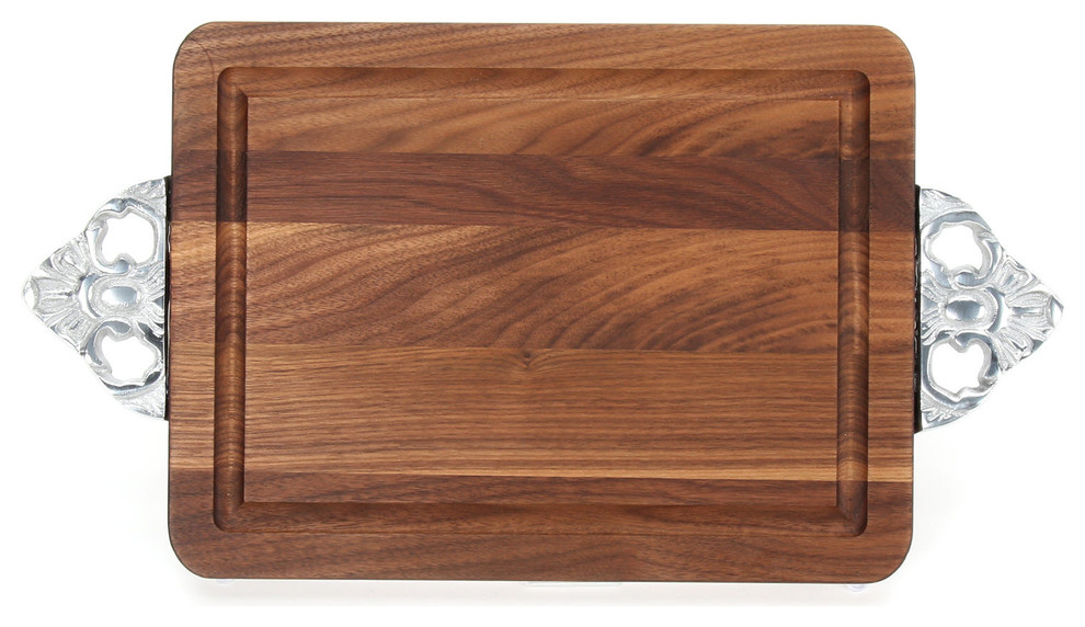 Rectangular Cutting Board with Scalloped Handles, Walnut, 10.5" x 16"