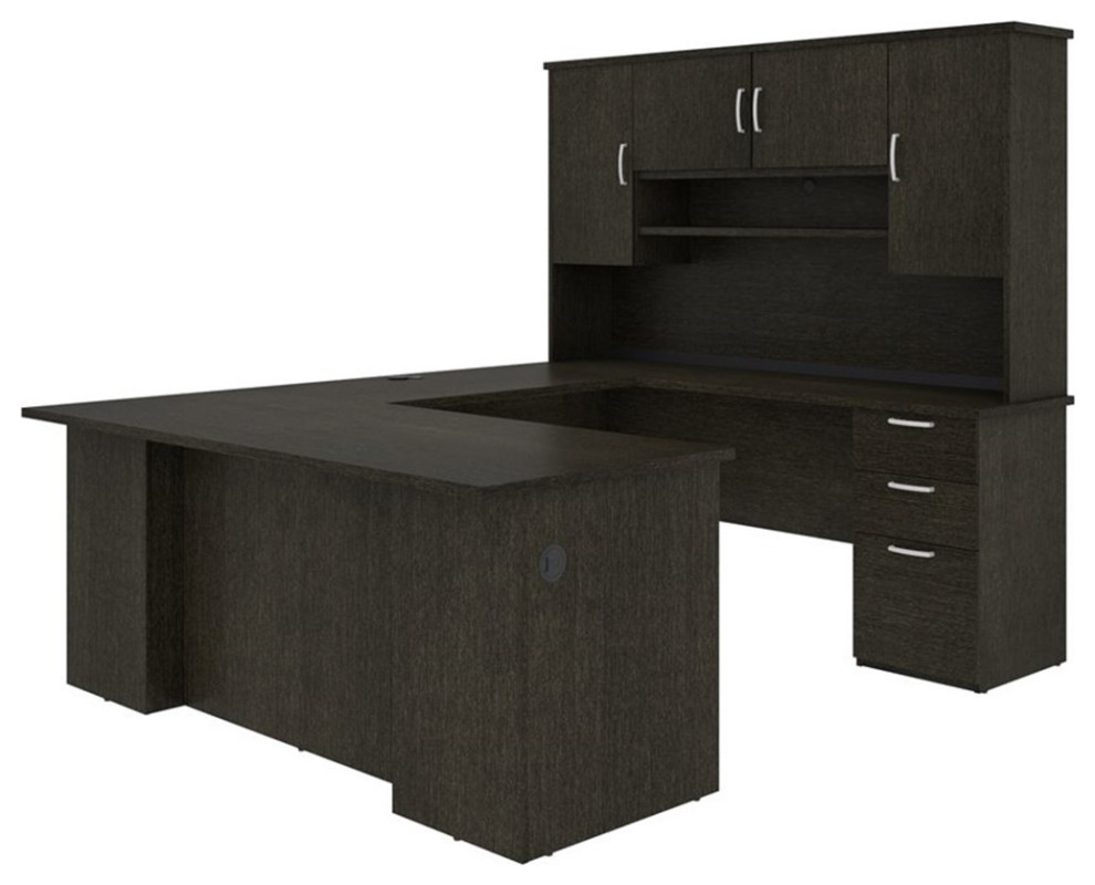 Atlin Designs U or LShaped Executive Desk with Hutch in Deep Gray Desks And Hutches by