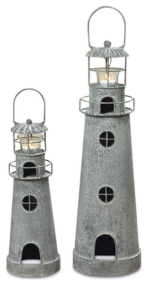 Americana Lighthouse Tea Light Holders, Set of 2