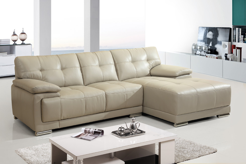 Modern Small White Leather Sectional Sofa Couch Chaise