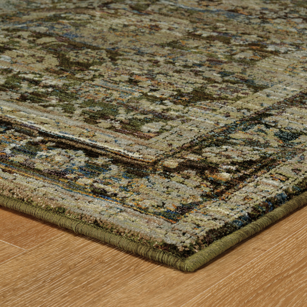 Adeline Distressed Floral Traditions Green and Multi Area Rug, 1'10"x3