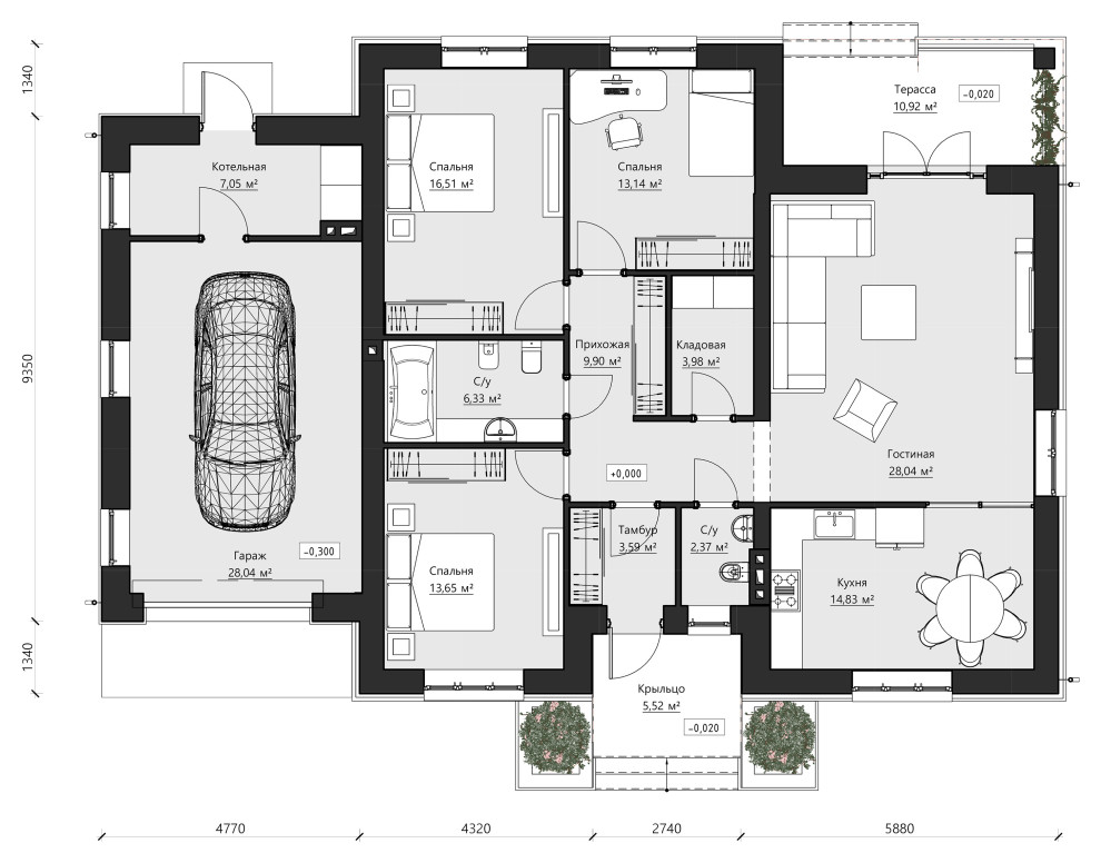 Планировка одноэтажного дома