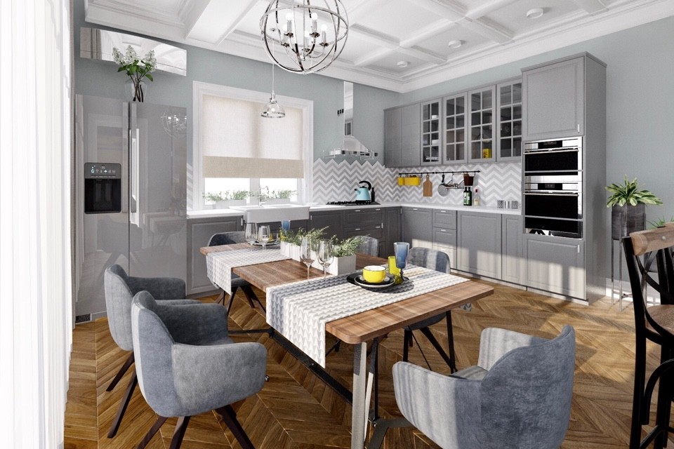 Дизайн гостиной и ванной комнаты в коттедже (Тополиная роща)