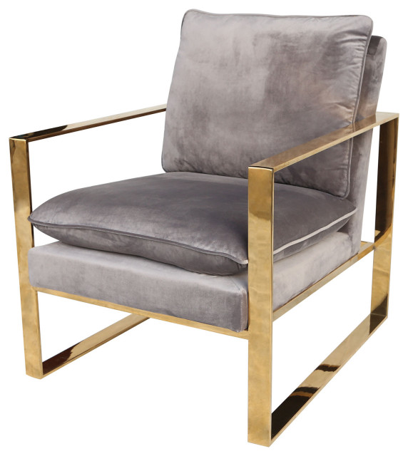 ELK Home 1204-077 Old Sport Gold Plated Stainless and Gray Velvet ArmChair