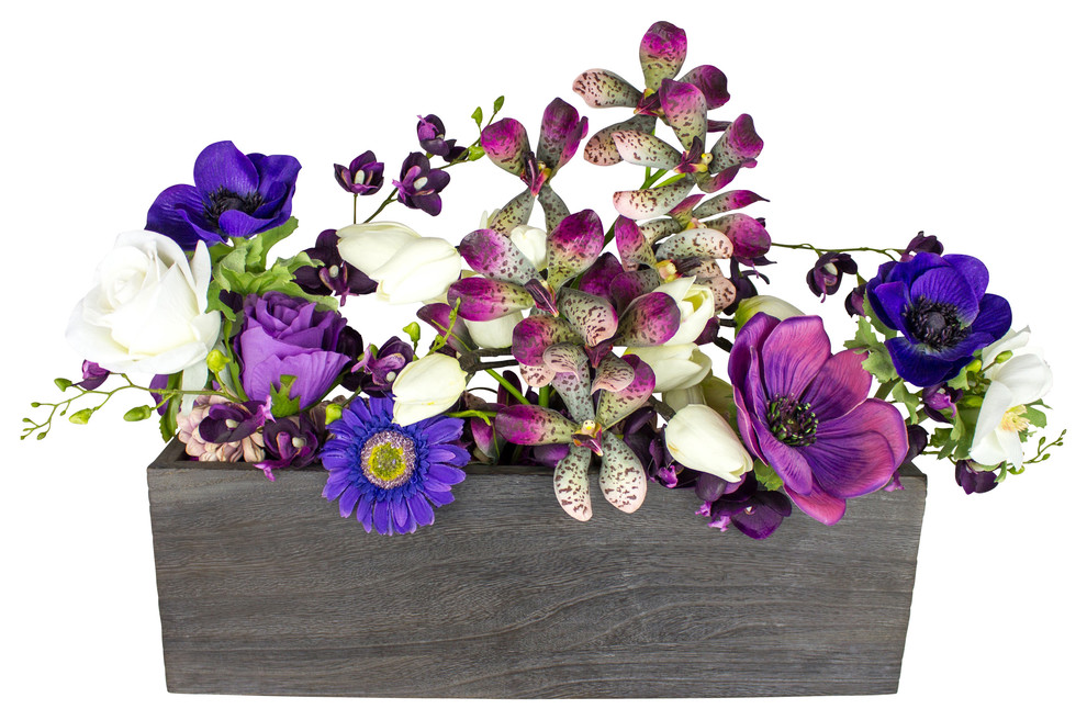 Violet Hill - Illuminated Floral Design, Kiri Wood Vase