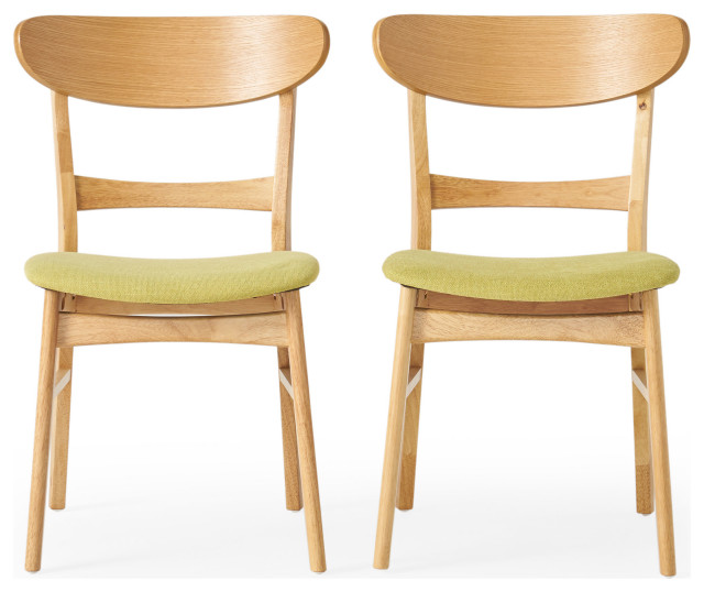 GDF Studio Helen Mid Century Dining Chair, Set of 2, Green Tea/Natural Oak